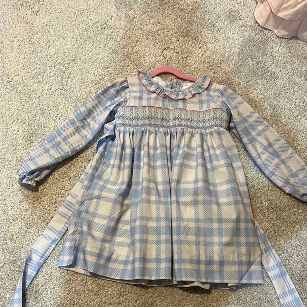 Blue and White Plaid Kids Casual Dress